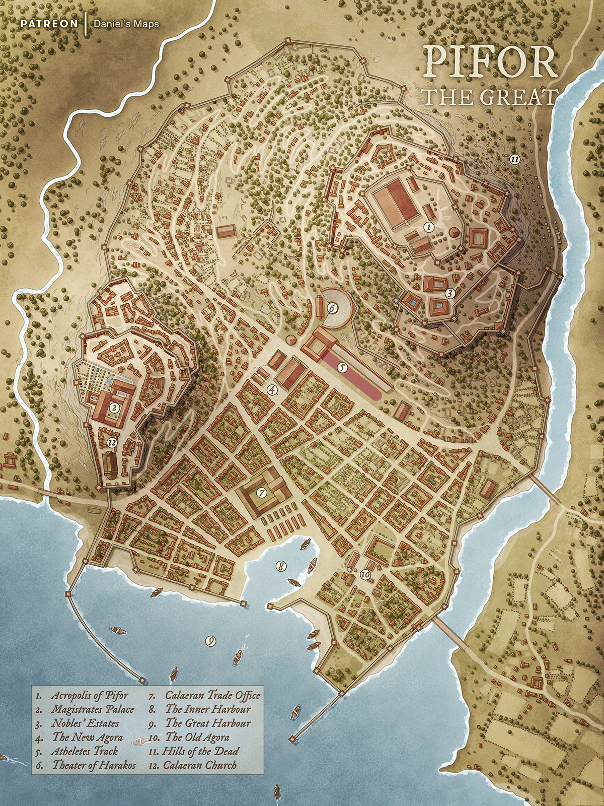 Pifor the Great - Ancient Greek Fantasy City Map