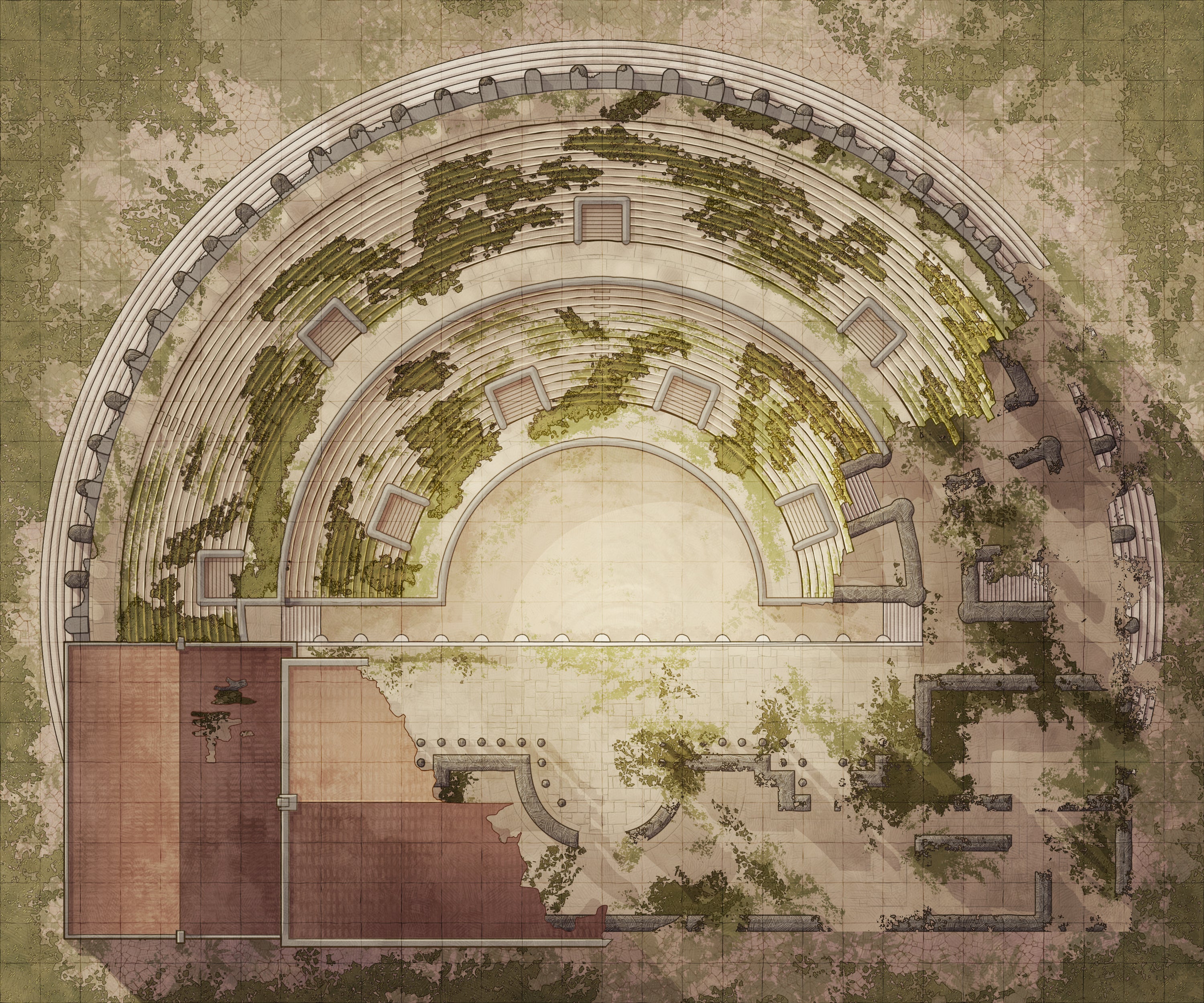 Ancient Ruined Greek Theater - Fantasy Battlemap