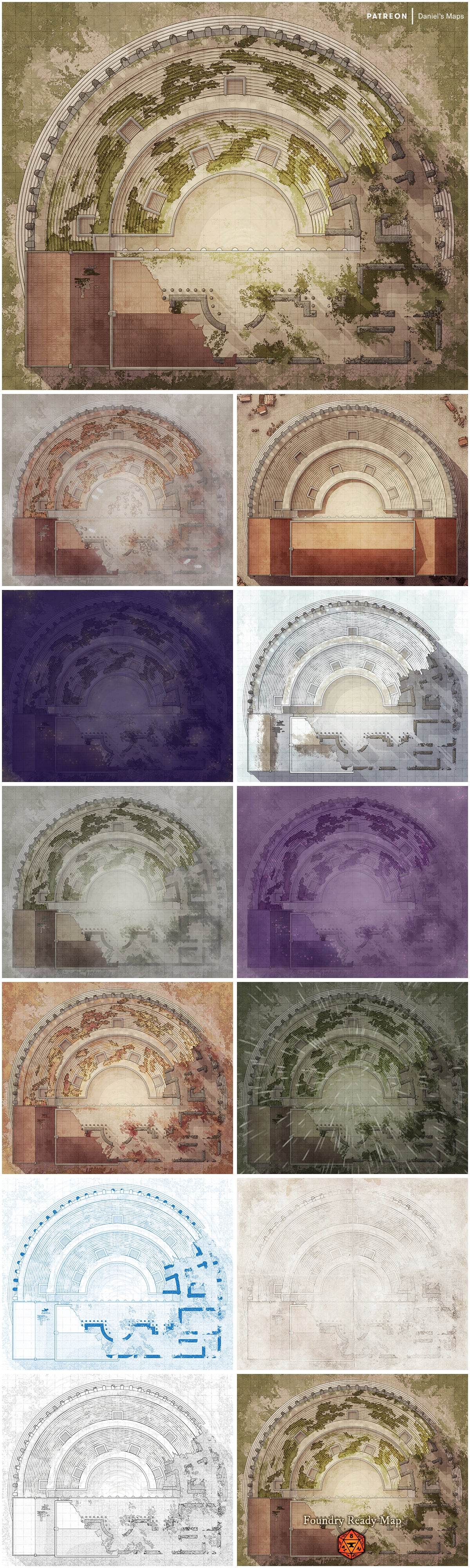 Ancient Ruined Greek Theater - Fantasy Battlemap