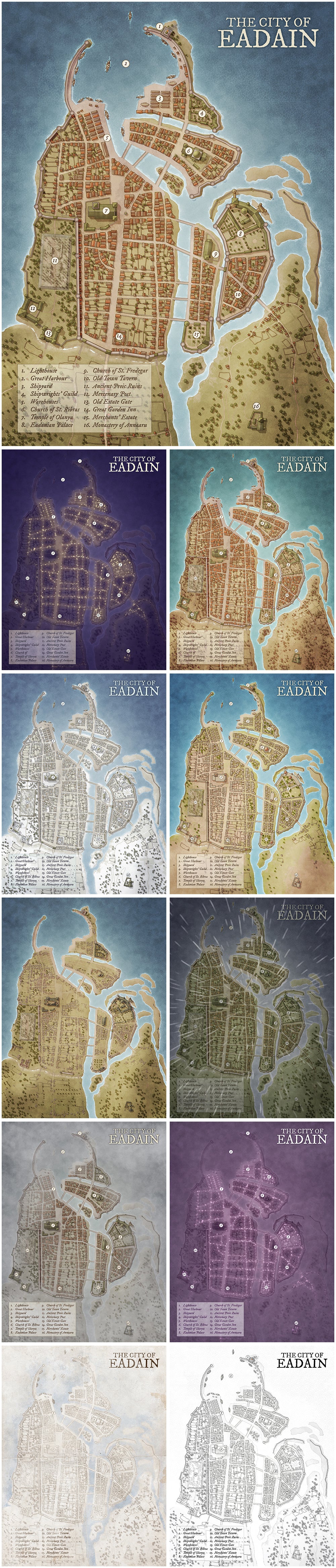Eadain - Ancient Island Fantasy City Map