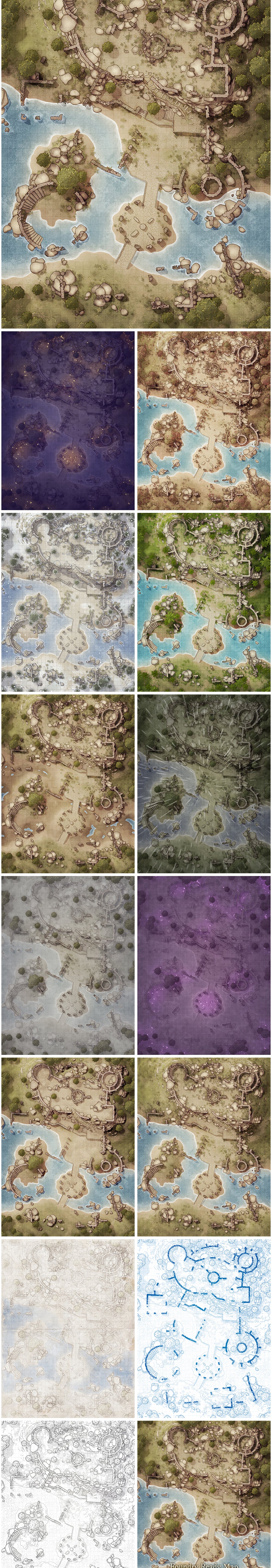 Battlemap - Ancient Ruins by the River