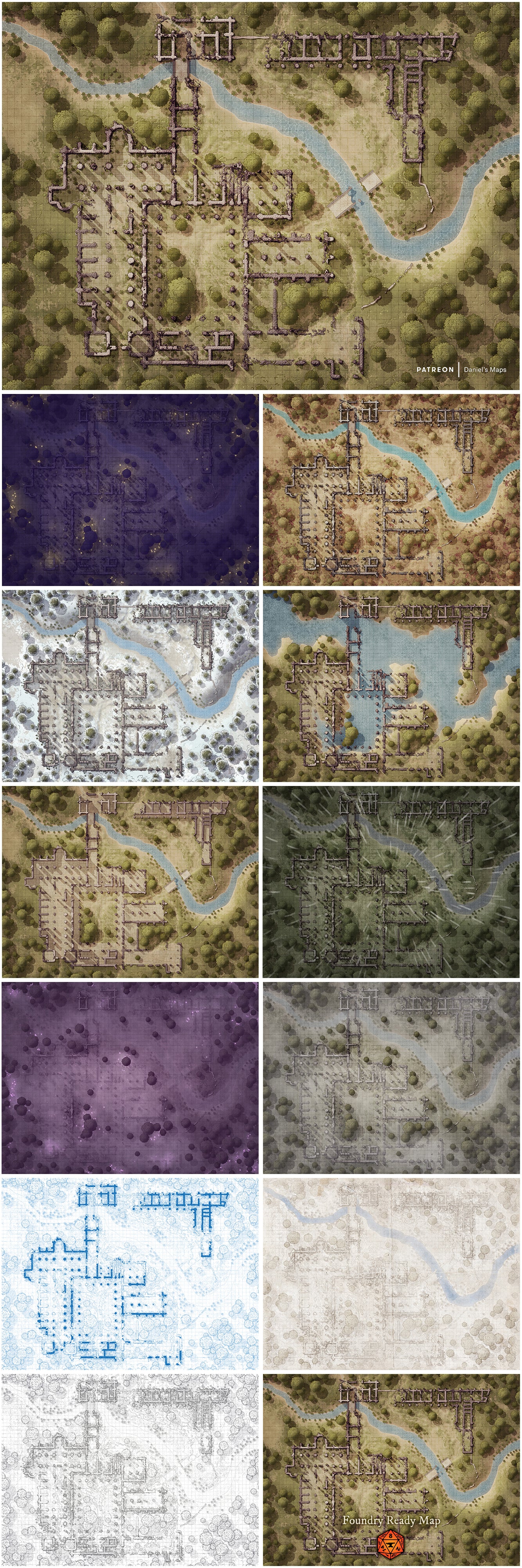 Battlemap - Ruined Abbey by the River