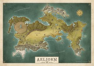Full-color fantasy map of the continent of Aeliorn with detailed biomes, mountain ranges, and labeled cities – ideal for RPG worldbuilding, campaign planning, and immersive storytelling.