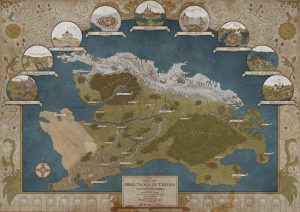 tresina fantasy world map with illustrations of the most importend places of the map