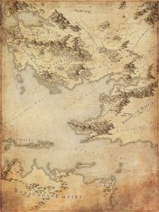 Oldschool style fantasymap with brown colors.
