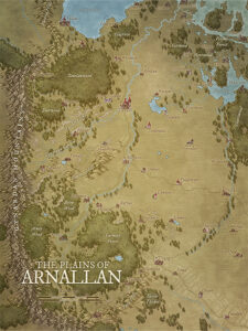 Alternative version of the Arnallan map in a narrow vertical layout, maintaining detailed terrain – great for print and scrolling map usage.