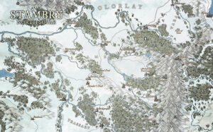Heavily forested and mountainous realm in North Sovar with scattered towns, rivers, and strategic mountain passes. A rugged land perfect for rebel hideouts, ranger outposts, and wilderness campaigns.