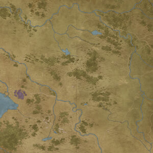 Blank-style wilderness map with rolling hills, rivers, forests, and scattered lakes. Ideal base for homebrew worldbuilding, hex-crawls, or custom fantasy travel campaigns.