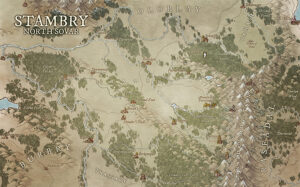 Temperate fantasy region of Stambry in North Sovar, rich in forests, rivers, and foothills. Ideal for traveling campaigns, border skirmishes, and trade route conflicts.