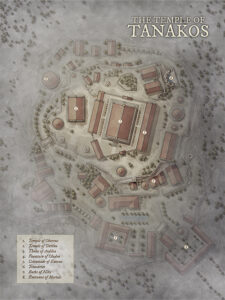 Hilltop temple complex with sacred halls, baths, and divine relics. Designed for spiritual quests, ancient mysteries, and high-stakes pilgrimages in classical fantasy settings.
