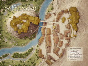 Layered fantasy monastery floorplan showcasing detailed levels from sanctuaries to hidden catacombs – great for dungeon crawls or sacred temple encounters.