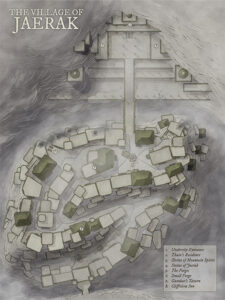 Cliffside settlement built in spiraling tiers, centered around a massive mountain gate. Perfect for frontier village stories, subterranean entry points, or mountain spirit lore.