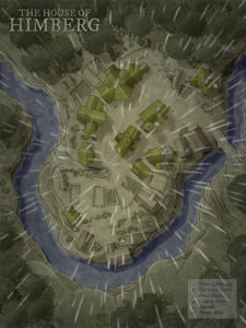 Isolated homestead map surrounded by dense forest and rain-soaked cliffs. Ideal for haunted family estates, forest mystery arcs, or hidden alchemist enclaves.